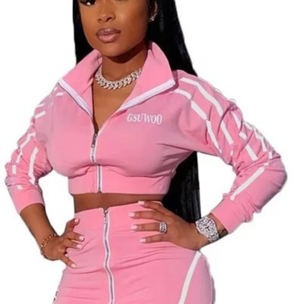 New Crop Top Sporty Zip Up Jacket & Mini Skirt